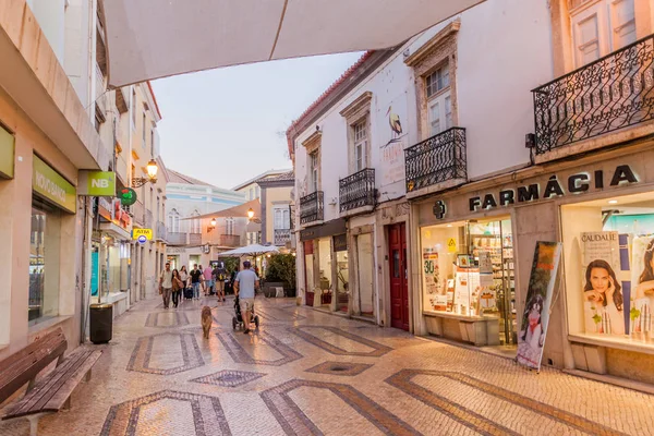 Faro Portugal Outubro 2017 Vista Noturna Uma Rua Centro Faro — Fotografia de Stock