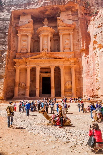 Petra Jordanië Maart 2017 Khazneh Tempel Schatkist Oude Stad Petra — Stockfoto