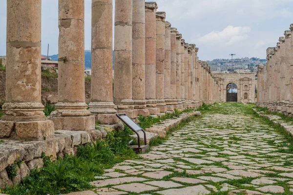 Colonnade Street North Gate Jerash Jordan — стоковое фото