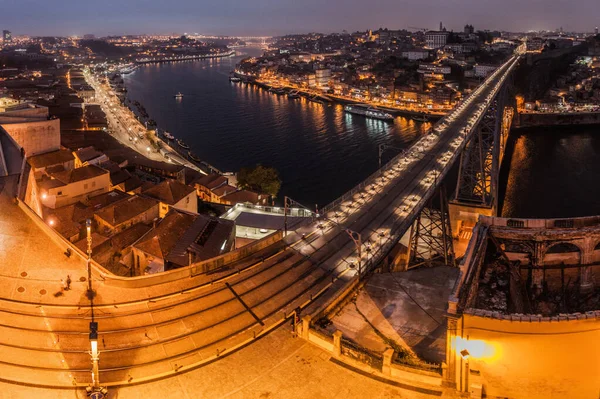 Vista Nocturna Del Puente Dom Luis Sobre Río Duero Oporto — Foto de Stock