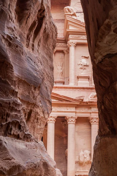 Zicht Khazneh Tempel Schatkist Oude Stad Petra Jordanië — Stockfoto