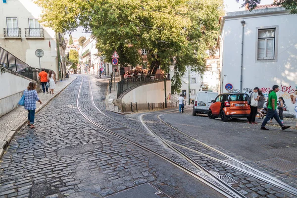 Lisbon Portugal October 2017 Tram Tracks Junction Alfama Neigborhood Lisbon — Stock Photo, Image