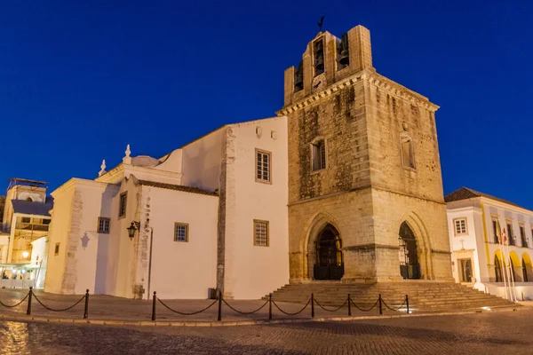 Vista Nocturna Catedral Faro Faro Portugal — Foto de Stock