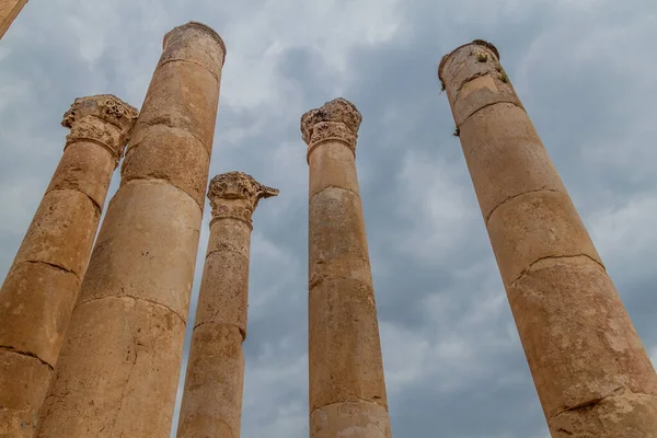 Zeusz Temploma Oszlopok Ősi Városban Jerash Jordánia — Stock Fotó