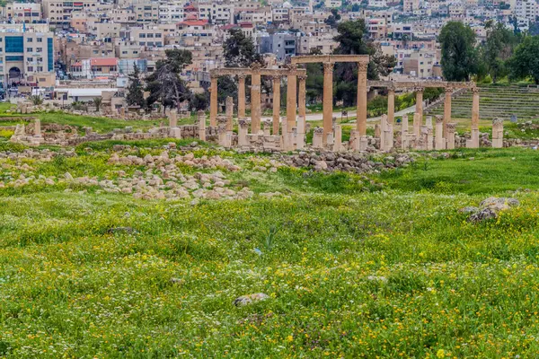 Cardo Maximus Δρόμο Στην Αρχαία Πόλη Jerash Ιορδανία — Φωτογραφία Αρχείου