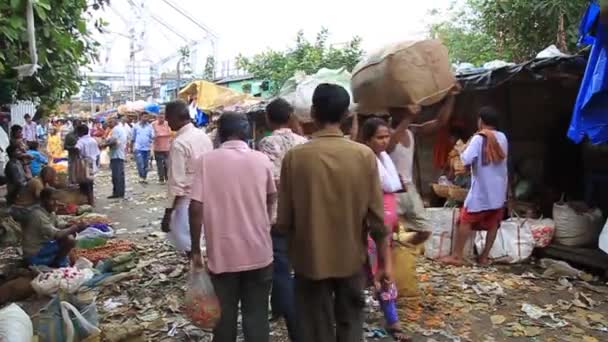 Vue du marché aux fleurs Mullik Ghat à Kolkata, Inde — Video