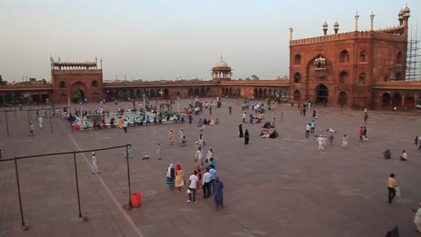 Binnenplaats van Jama Masjid moskee in het centrum van Delhi, India. — Stockvideo