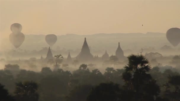 Ballonnen over Bagan — Stockvideo