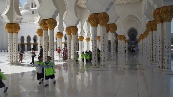 Grupo de niños visitando la Gran Mezquita Sheikh Zayed en Abu Dhabi, Emiratos Árabes Unidos — Vídeos de Stock