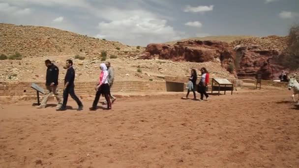 Helyi szamár lovas az ókori városban Petra, Jordánia — Stock videók