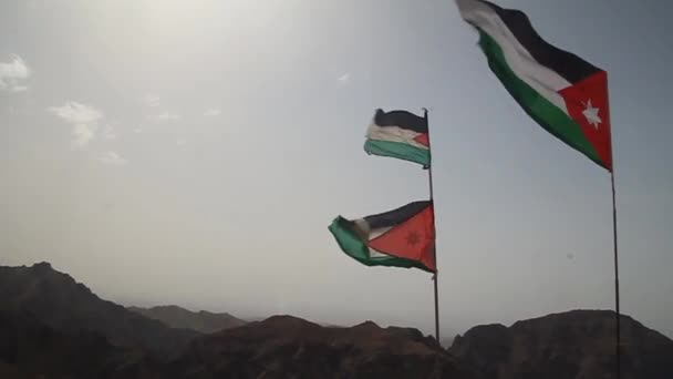 Jordánské vlajky poblíž starobylého města Petra — Stock video