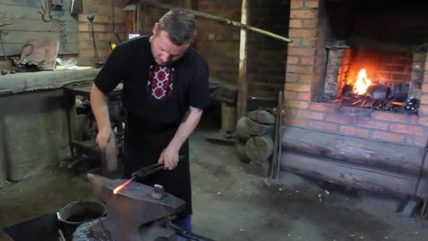 Blacksmith workshop in Dudutki Open Air Museum, Belarus — Stock Video