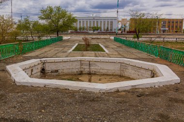 MUYNAQ, UZBEKISTAN - APRIL 22, 2018: Eski liman kenti Moynaq (Moynoq veya Muynak), Özbekistan.
