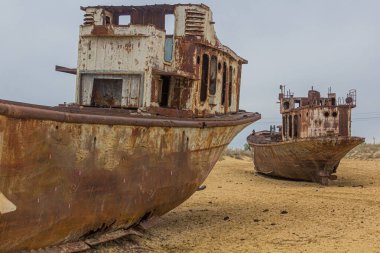 Rusty, Moynoq (Moynoq veya Muynak), Özbekistan 'daki eski Aral deniz kıyısındaki gemi mezarlığında gemileri terk etti..
