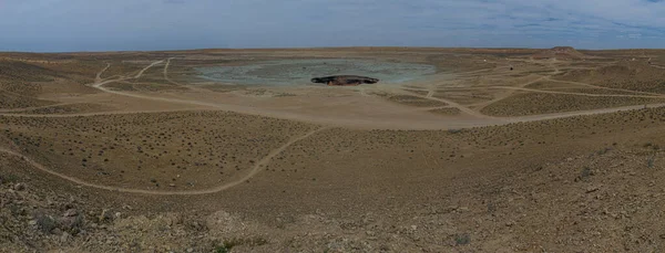 Panorama of Darvaza (Derweze) gas crater (called also The Door to Hell) in Turkmenistan
