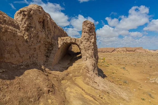 Earoded Earthen Walls Ayaz Qala Fortress Kyzylkum Desert Uzbekistan — Stock Photo, Image