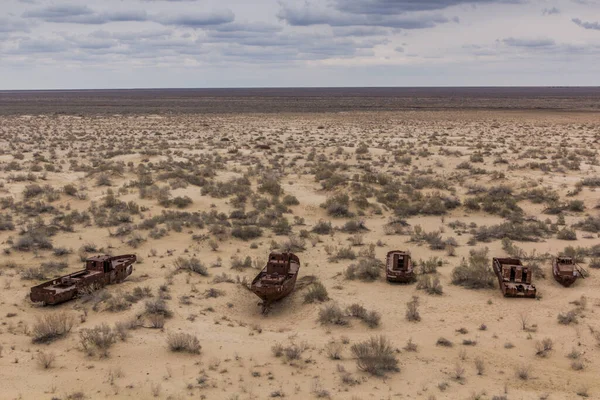 Rusting Ships Ship Cemetery Moynaq Village Former Coast Aral Sea — Stock Photo, Image