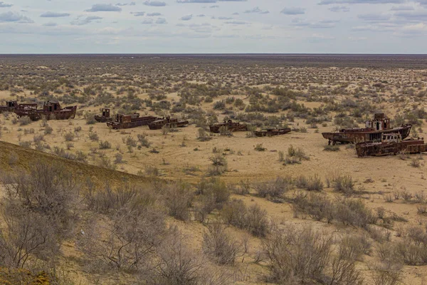 Rusty Ships Ship Graveyard Former Aral Sea Port Town Moynaq — Stockfoto