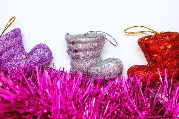 Natal Glitter Botas Decoração Enfeites Ano Novo Fundo Branco — Fotografia de Stock