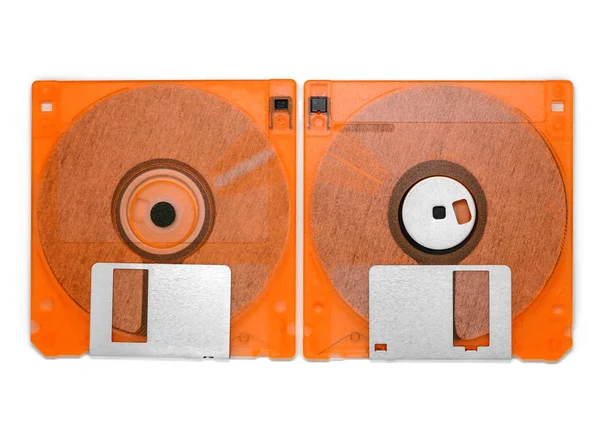Front Back Floppy Disk White Table Old Technology Legacy Industrial — Stock Photo, Image
