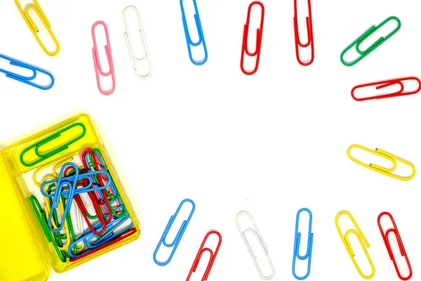 Frame Multicolour Paperclips White Background Office School Stationary Object — Stock Photo, Image