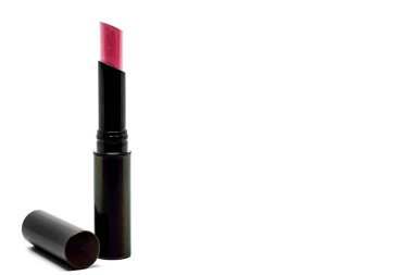 Beyaz arka plan kopya alanı, güzellik ve kozmetik konsepti ile sol tarafında kırmızı ruj