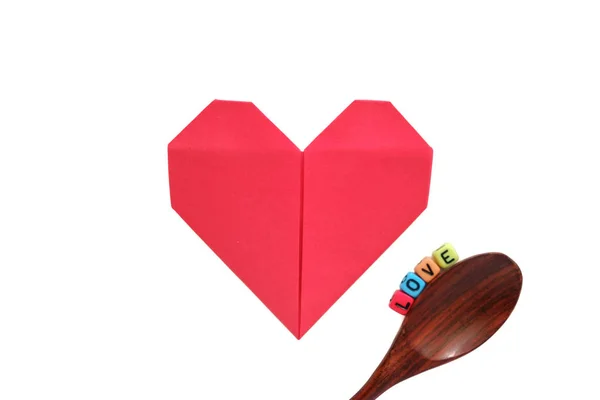 Red Heart Paper Origami Love Word Alphabet Letter Bead Wooden — Stock Photo, Image