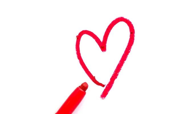 Κόκκινη Καρδιά Σχήμα Γραμμένο Από Κόκκινο Κραγιόν Λευκό Φόντο Αντίγραφο — Φωτογραφία Αρχείου