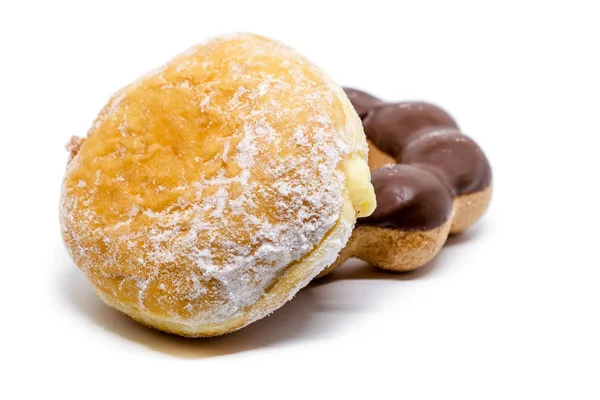 Delicious Doughnut Small Fried Cake Sweetened Dough White Background Snack — Stock Photo, Image