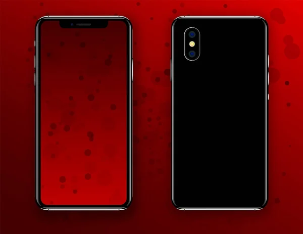 New phone front and black JPG drawing JPG format isolated on red background.