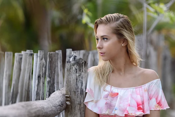 Meksika ahşap bir çit üzerinden seyir kız