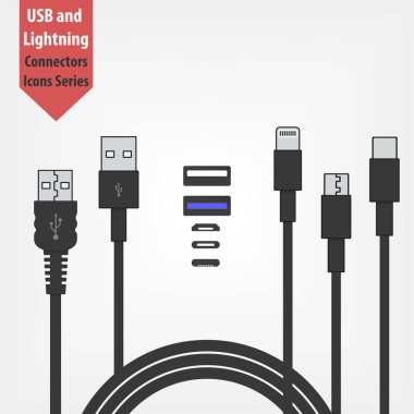 usb ve yıldırım arabirimi siyah kablolar 