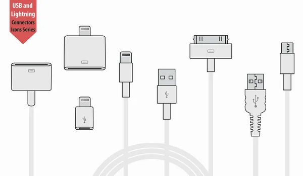 Usb és villám interfész kábel — Stock Vector