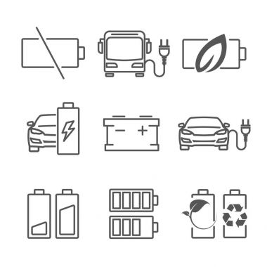 Basit Set pil vektör hat simgeleri ile ilgili. Böyle simgelerle araç şarj istasyonu, geri dönüşüm, telefon şarj, pil ömrü ve daha fazlasını içerir. Düzenlenebilir inme. 48 x 48 piksel mükemmel.