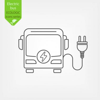 Elektrikli otobüs ince çizgi simgesi