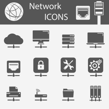 Ağ Icons set. Bağlı cihazları