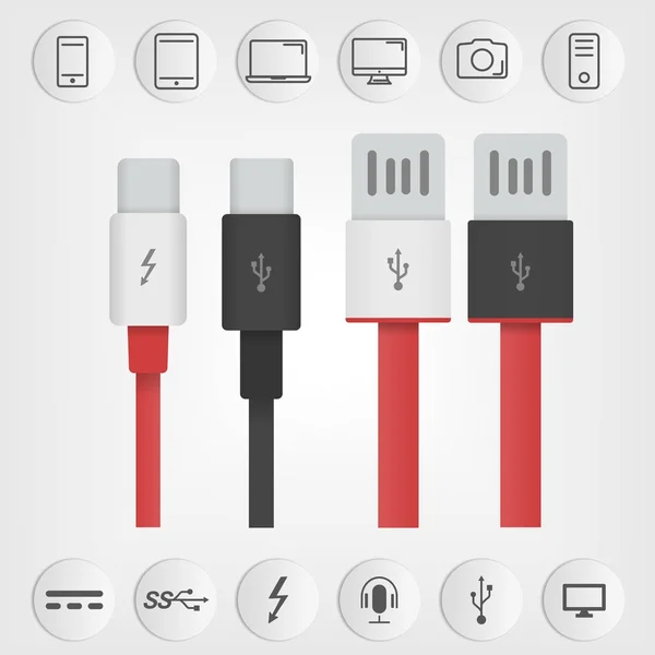 Conjunto de interfaces USB e USB tipo C . — Vetor de Stock