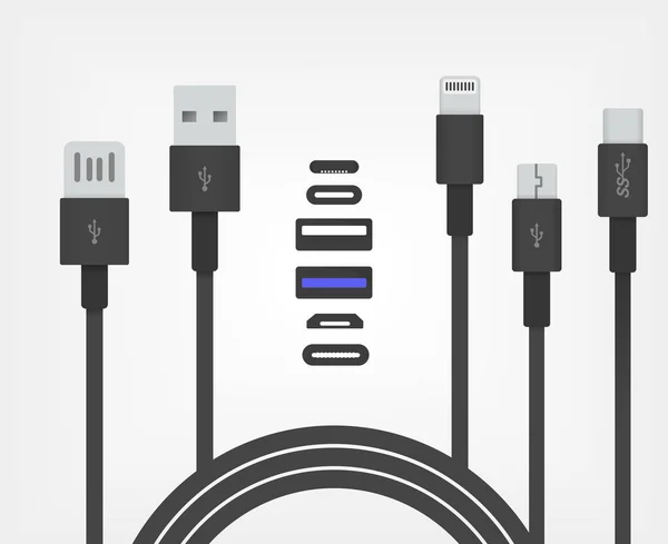 Conjunto de interfaces USB e Relâmpago . — Vetor de Stock