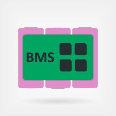 Pil yönetim sistemi Pcb 'yi pembe pil vektör ikonu ile renklendirmiş. Düz Bms imza konsepti.