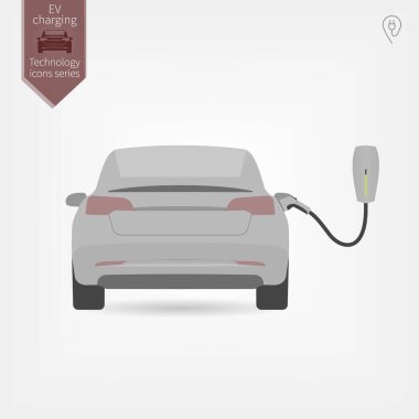 Garaj düz çizimde elektrikli araba jenerik sedan şarj