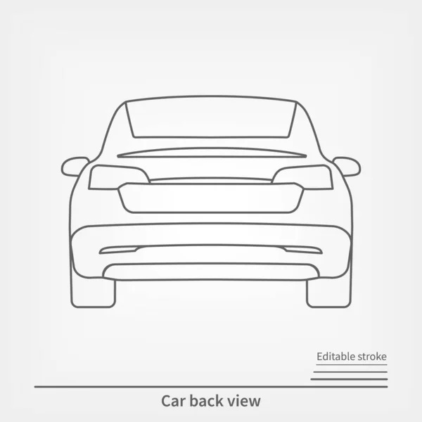 Achteraanzicht van de auto. Stadsauto. Vector lijn illustratie geïsoleerd op wit. Aanpasbare beroerte — Stockvector