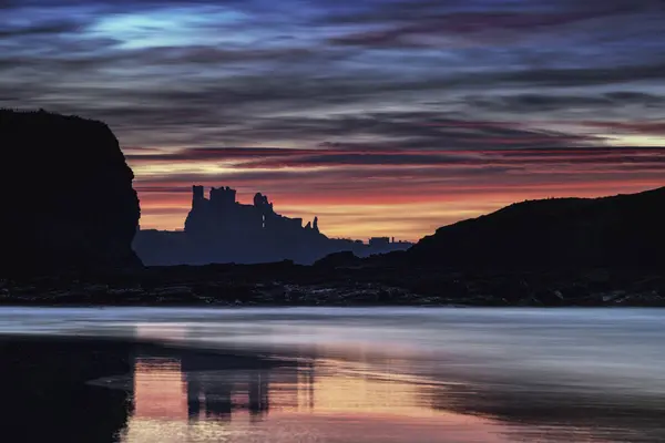 Reino Unido Escocia East Lothian Tantallon Castle Atardecer Desde Playa — Foto de Stock