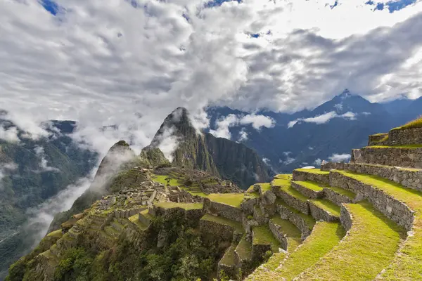 South America Peru Andes Mountains Landscape Machu Picchu View Clouds — Stock Photo, Image