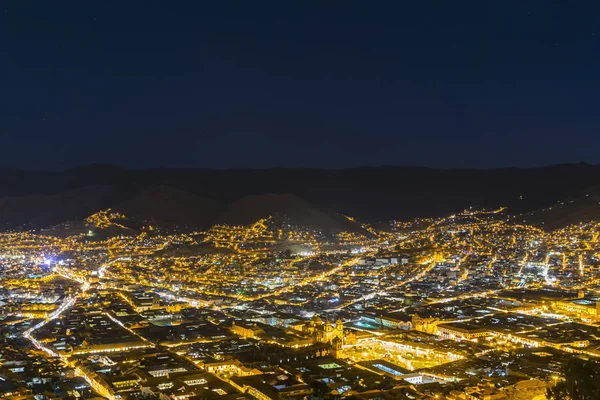 Vista Nocturna Del Cusco Con Luces Perú —  Fotos de Stock