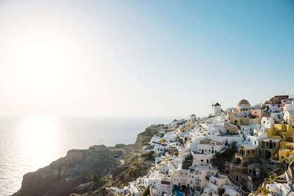 Grecja Santorini Oia Zobacz Wsi Zmierzchu — Zdjęcie stockowe