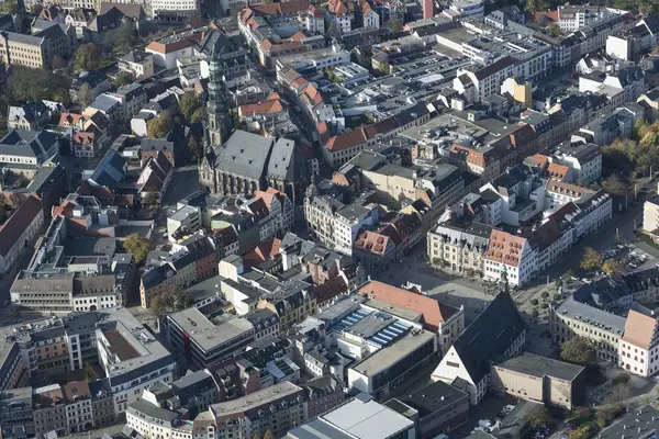 Duitsland Zwickau Vanuit Lucht Bekijken Van Oude Stad Met Kathedraal — Stockfoto