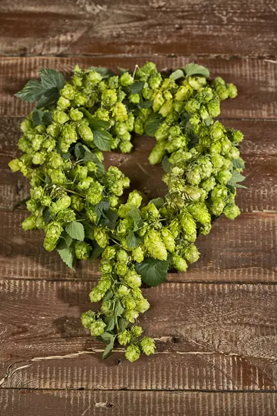 Reifer Hopfen Auf Hölzerner Oberfläche — Stockfoto