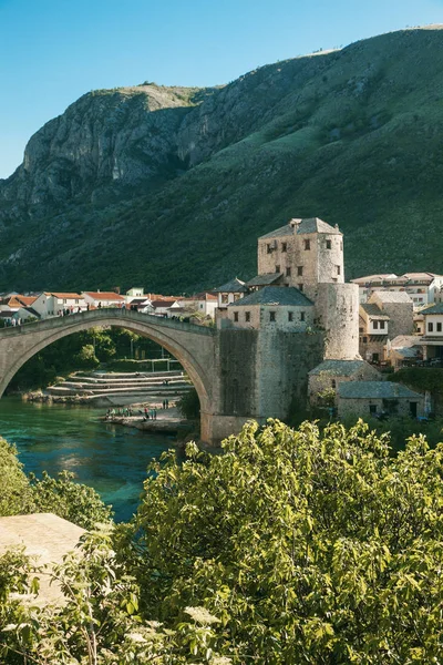 Bosnië Herzegovina Mostar Oude Stad Oude Brug Rivier Neretva — Stockfoto