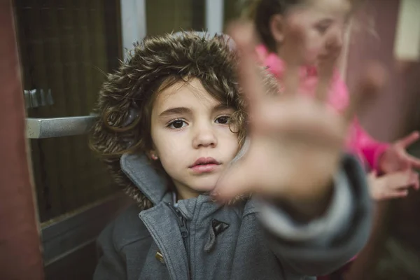 Portrait Little Girl Showing Stop Gesture — Stock Photo, Image