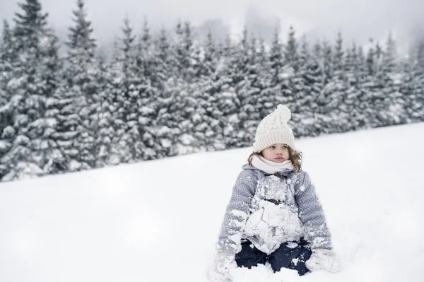Girl Sitting Winter Landscape Snow — Stock Photo, Image